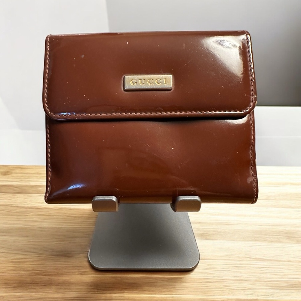 Gucci Brown Patent Leather Compact Wallet